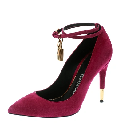 Pre-owned Tom Ford Purple Suede Ankle Lock Pointed Toe Pumps Size 36.5