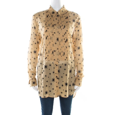 Pre-owned Dries Van Noten Beige Star Printed Pintuck Detail Shirt M