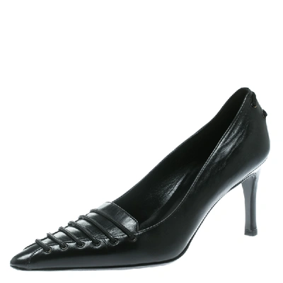 Pre-owned Gucci Black Leather Pointed Toe Pumps Size 34