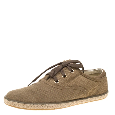 Pre-owned Louis Vuitton Green Suede Petit Damier Espadrilles Sneakers Size 38 In Brown