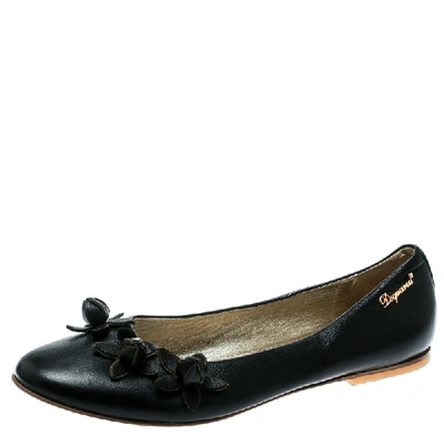 Pre-owned Dsquared2 Black Leather Flower Detail Ballet Flats Size 37