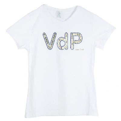 Pre-owned Vdp White Swarovski Embellished Logo Tshirt 12 Yrs