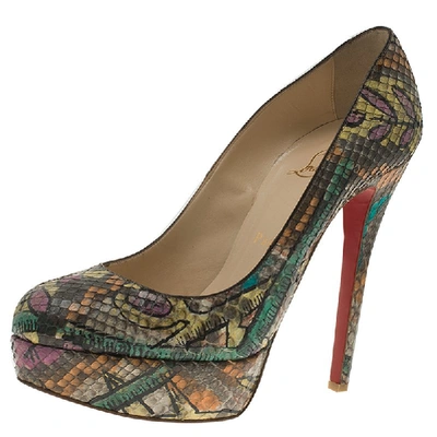 Pre-owned Christian Louboutin Multicolor Python Bianca Platform Pumps Size 37.5