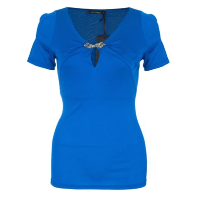 Pre-owned Roberto Cavalli Blue Stretch Jersey Top S