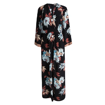 Pre-owned Etro Black Floral Printed Silk Embellished Cuff Detail Maxi Dress S