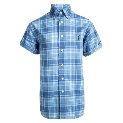 Pre-owned Polo Ralph Lauren Blue Checked Cotton Short Sleeve Buttondown Shirt 8 Yrs