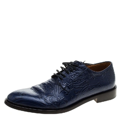 Pre-owned Etro Blue Paisley Embossed Leather Lace Up Derby Size 42