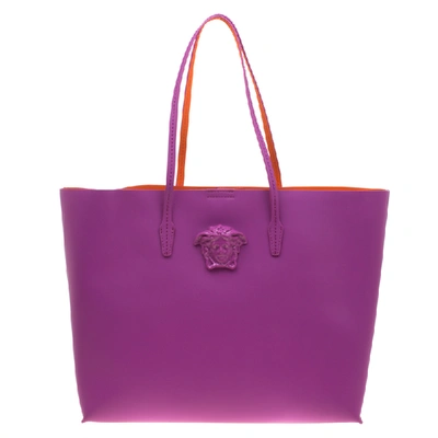 Pre-owned Versace Magenta Leather Palazzo Medusa Shopper Tote In Pink