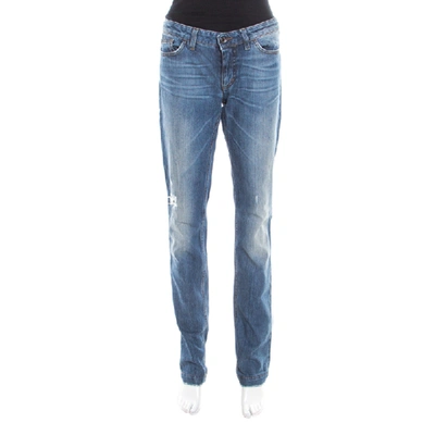 Pre-owned Dolce & Gabbana Indigo Faded Effect Denim Distressed Cute Fit Jeans M In Blue