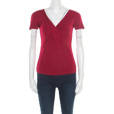Pre-owned Emporio Armani Red Twist Front Detail Short Sleeve Top S
