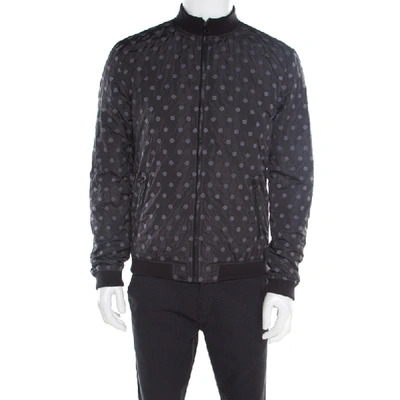 Pre-owned Dolce & Gabbana Black Polka Dot Embroidered Zip Front Bomber Jacket L