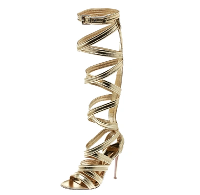 Pre-owned Gianvito Rossi Gold Leather Gladiator Knee High Sandals Size 38