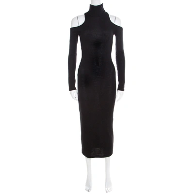 Pre-owned Balmain Black Wool High Neck Cold Shoulder Bodycon Midi Dress S