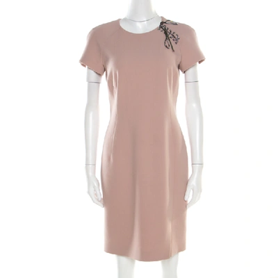 Pre-owned Emilio Pucci Blush Pink Wool Contrast Bodice Tie Detail Short Sleeve Dress M