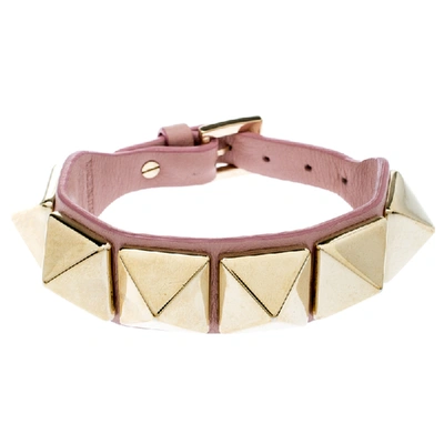Pre-owned Valentino Garavani Rockstud Gold Tone Pink Leather Bracelet