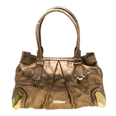 Pre-owned Burberry Gold Metallic Leather Satchel