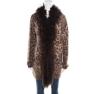 Pre-owned Dolce & Gabbana Brown Wool And Mohair Animal Printed Lamb Fur Trim Detail Jacket M