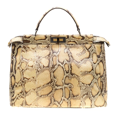 Pre-owned Fendi Light Yellow Python Large Peekaboo Top Handle Bag