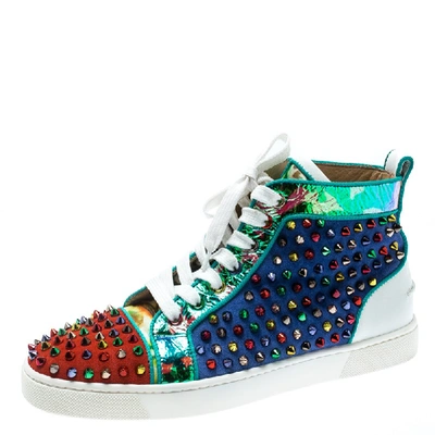 Pre-owned Christian Louboutin Multicolor Suede And Leather Louis Spikes High-top Sneakers Size 40