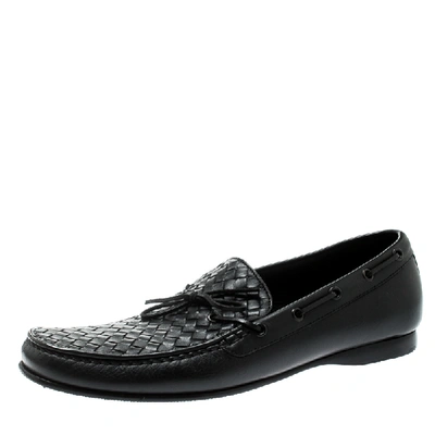 Pre-owned Bottega Veneta Black Intrecciato Leather Loafers Size 45
