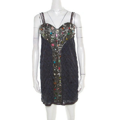 Pre-owned Missoni Multicolor Lurex Knit Embellished Bodice Sleeveless Dress S In Metallic
