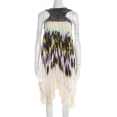 Pre-owned Fendi Multicolor Beaded Bodice Sleeveless High Low Silk Dress S