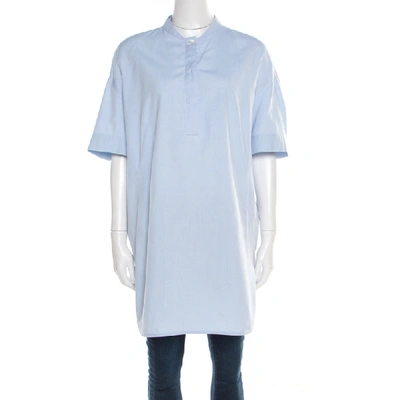 Pre-owned Balenciaga Blue Oxford Cotton Stand Collar Tunic Shirt L