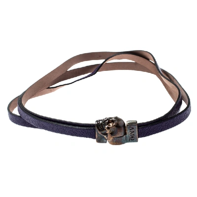 Pre-owned Alexander Mcqueen Purple Triple Strand Leather Skull Choker Necklace