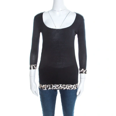 Pre-owned Just Cavalli Black Jersey Animal Printed Trim Scoop Neck T-shirt S