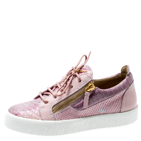 Pre-Owned Giuseppe Zanotti Pink Embossed Python Leather Sefora Sneakers ...