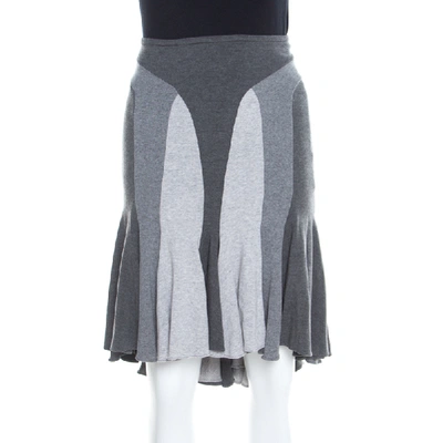 Pre-owned Alexander Mcqueen Grey Colorblock Paneled Jersey Flared Godet Skirt M