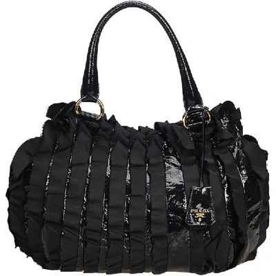 Pre-owned Prada Black Ruffled Patent Leather Satchel Bag