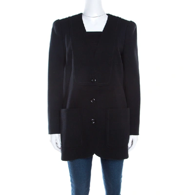 Pre-owned Chloé Black Wool Power Shoulder Collarless Button Front Jacket M