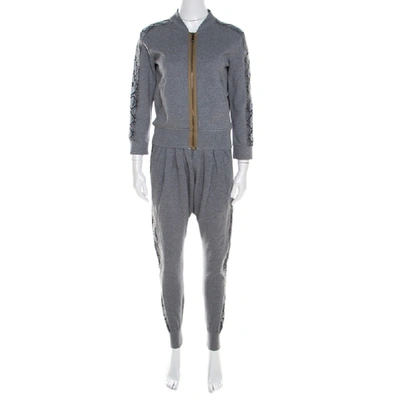 Pre-owned Just Cavalli Grey Cotton Melange Snakeskin Print Trim Tracksuit Xs