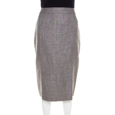 Pre-owned Escada Grey Linen And Wool Front Slit Detail Pencil Skirt L