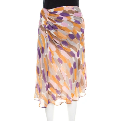 Pre-owned Escada Multicolor Brush Stroke Printed Silk Chiffon A Line Skirt M