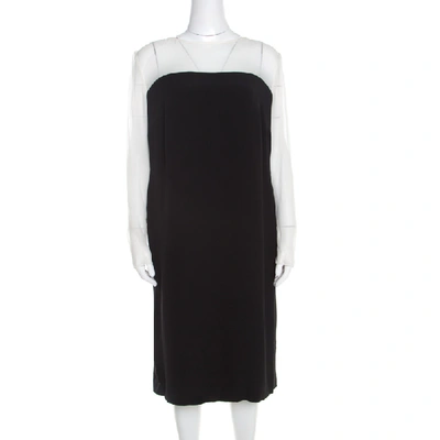 Pre-owned Escada Monochrome Sheer Yoke Detail Long Sleeve Dary Dress L In Black