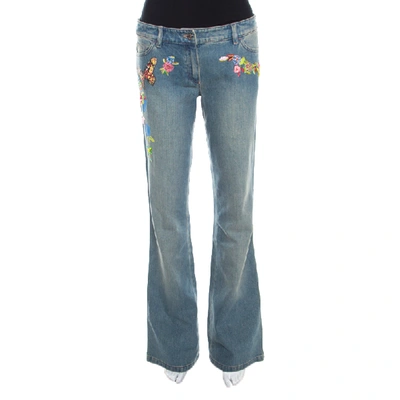 Pre-owned Escada Indigo Faded Effect Denim Embellished Flared Hose Jeans M In Black