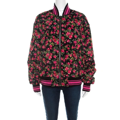 Pre-owned Dolce & Gabbana Pink Crepe Floral Print Oversized Bomber Jacket S