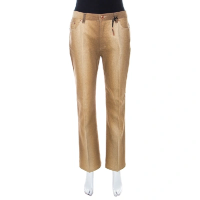 Pre-owned Roberto Cavalli Brown Shimmer Denim Flared Jeans L