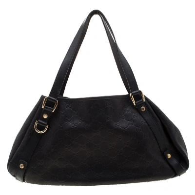 Pre-owned Gucci Ssima Leather Medium Abbey Hobo In Black