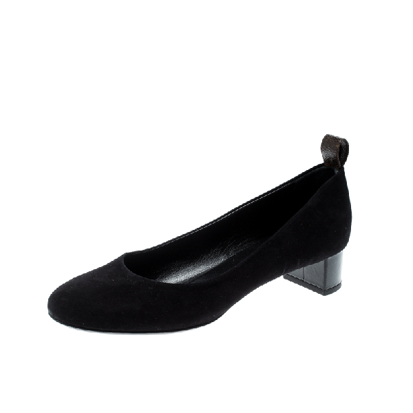 Pre-Owned Louis Vuitton Black Suede Block Heel Pumps Size 38 | ModeSens