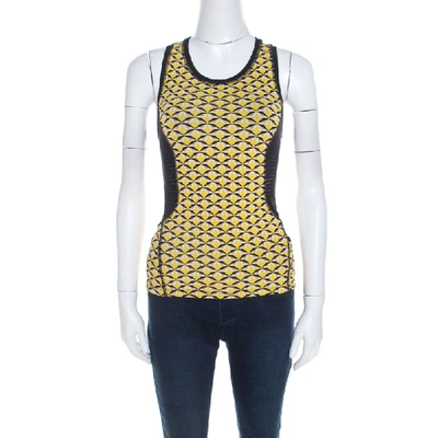 Pre-owned Fendi Canary Yellow Bag Bugs Eye Print Perforated Trim Tank Top S