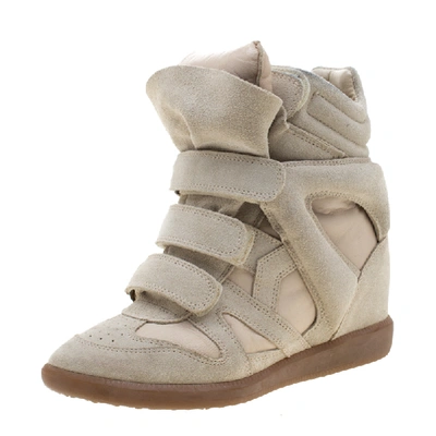 Pre-owned Isabel Marant Beige Suede And Leather Bekett Wedge Sneakers Size 38