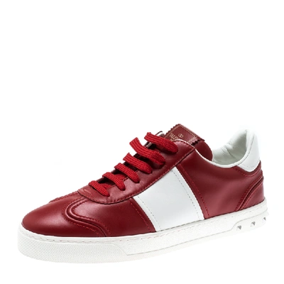 Pre-owned Valentino Garavani Red/white Leather Fly Crew Low Top Trainers Size 40.5