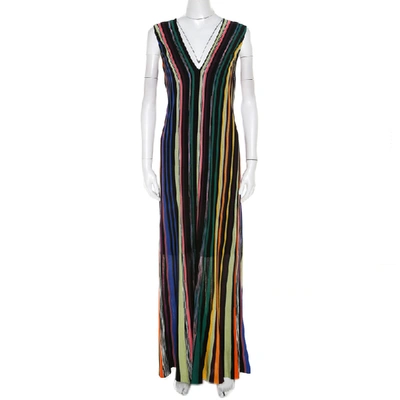 Pre-owned Missoni Multicolor Striped Lurex Knit Sleeveless Maxi Dress L