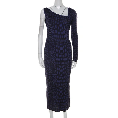 Pre-owned M Missoni Purple Animal Print Knit Asymmetric Sleeve Maxi Dress L