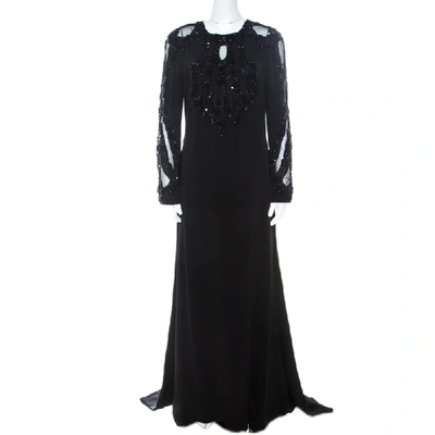 Pre-owned Elie Saab Black Embellished Silk Blend Evening Gown M