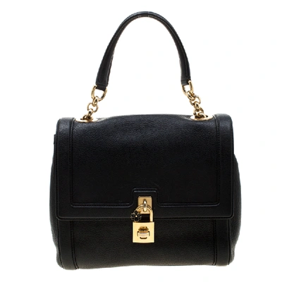 Pre-owned Dolce & Gabbana Black Leather Miss Dolce Top Handle Bag