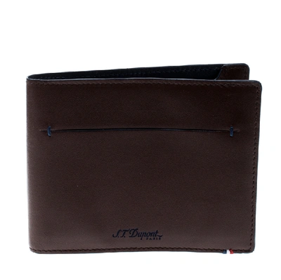Pre-owned St Dupont Brown Leather Line D Slim 7cc Bifold Wallet